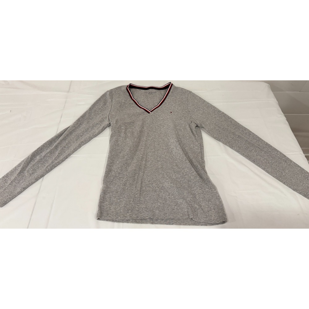 Tommy Hilfiger Grey V-Neck Long Sleeve Womens M Shirt Tommy Jeans 100% Cotton